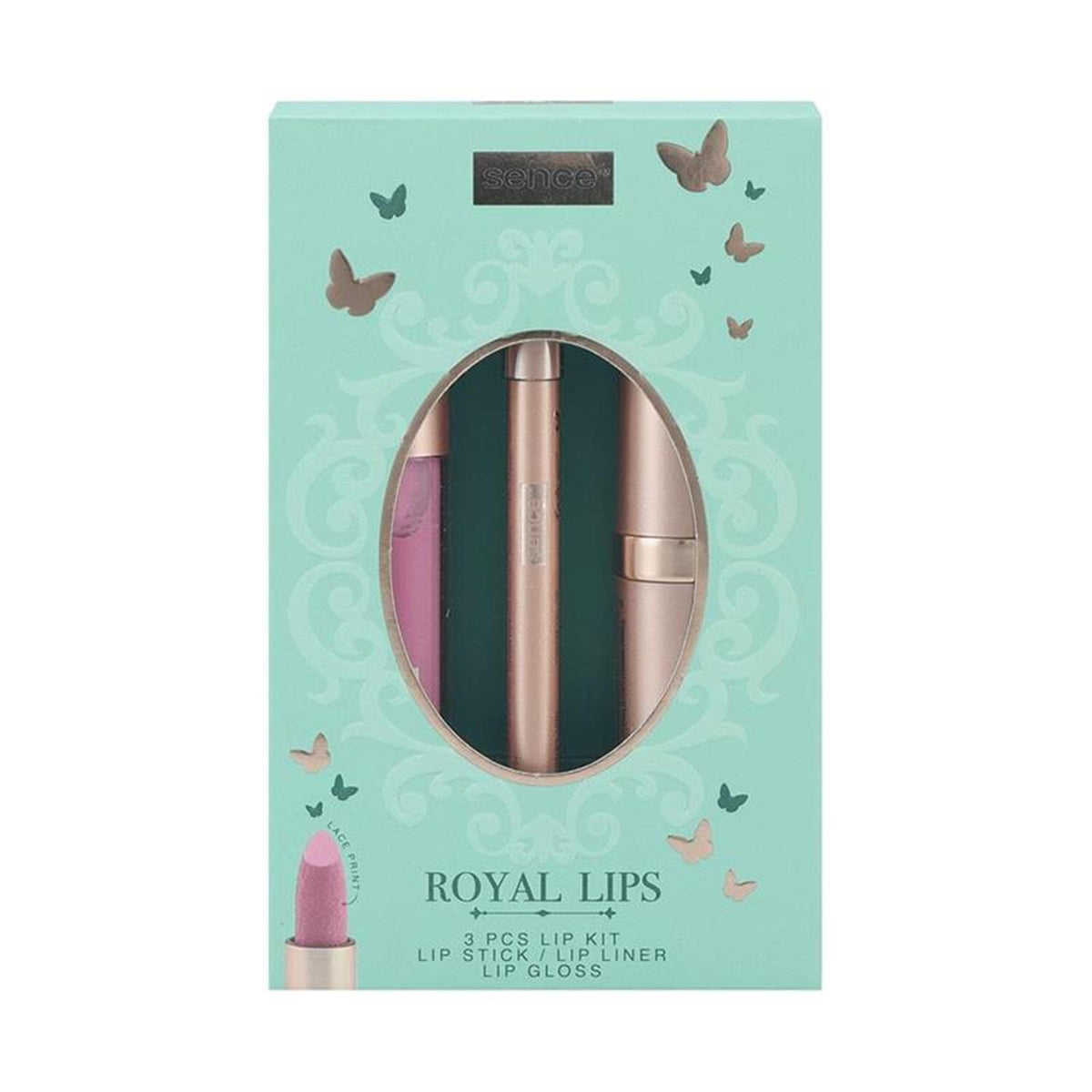 Set regalo Sence Beauty Kit labbra da 3 pezzi Royal Chic - Rossetto, matita per labbra, lucidalabbra