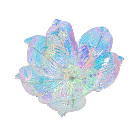 Decoris Natale ciondolo fiore magnolia su clip poliestere iridescente dia.13cm