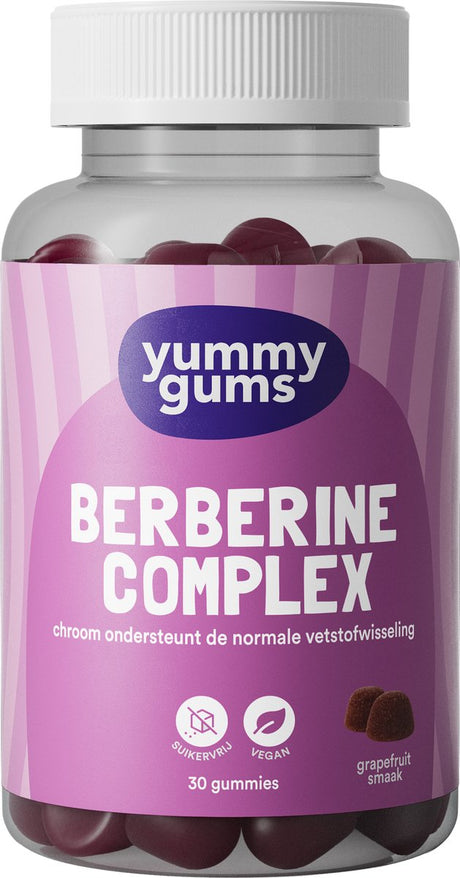 Yummygums • berberine complex gummies • vetstofwisseling en bloedsuikerspiegel • chroom moerbei • suikervrij • 30 gummies