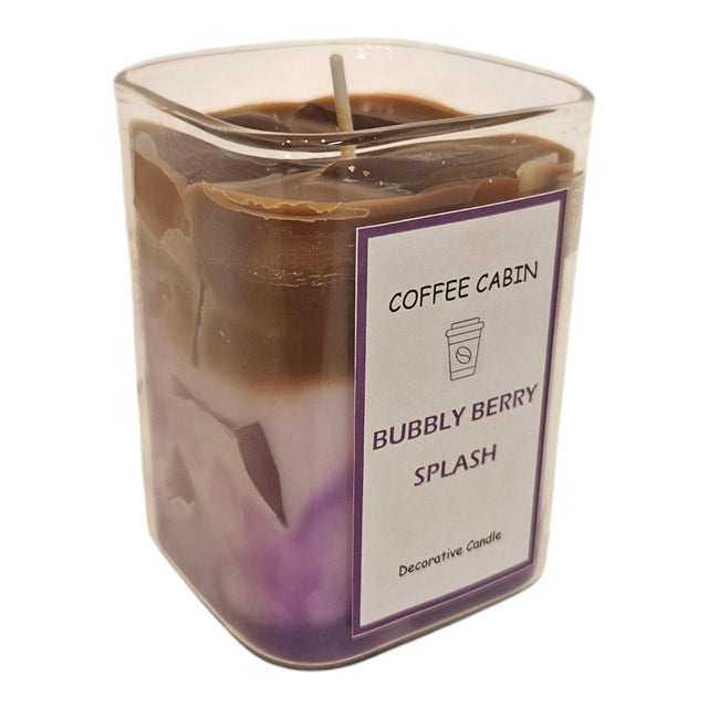 Candela profumata atmosfera signorile in vetro spumante berry splash viola marrone 6x8 cm
