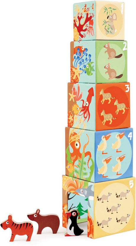 Torre impilabile da grattare - animali del mondo - 5 pezzi - cartone robusto e durevole - 1 anno