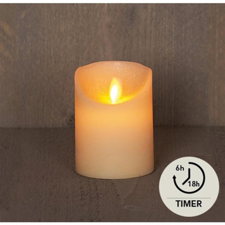 Collezione Anna led candela rustica a colonna con fiamma in movimento a cera con batteria 3xaaa con timer 7,5x10 cm avorio