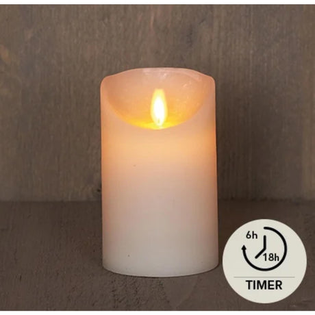 Collezione Anna led candela rustica a colonna con fiamma in movimento a cera con batteria 3xaaa con timer 7,5x12,5 cm avorio