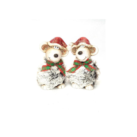 Statua topo atmosfera palazzo con cappello di Babbo Natale 7x5,5x10,5 cm