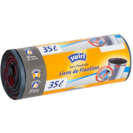Sacco per spazzatura a pedale swirl con fascia elastica di fissaggio Rotolo da 35 l da 10 sacchi 650x635 mm realizzato con l'80% di plastica riciclata