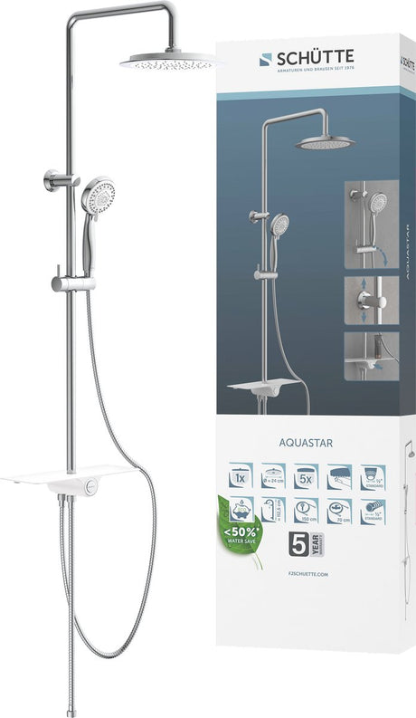 Sistema doccia Schütte aquastar - doccia a pioggia - mensola integrata - con deviatore a pulsante - bianco cromato