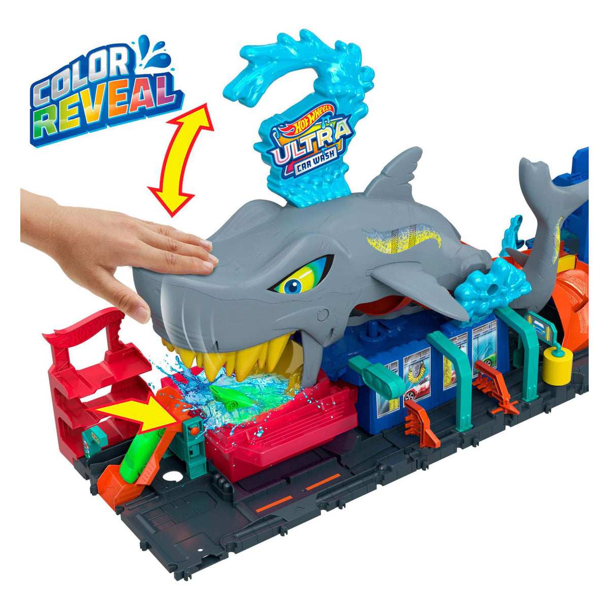 Hot Wheels City Attacco di squalo nell'autolavaggio - con macchinina con sorpresa colorata