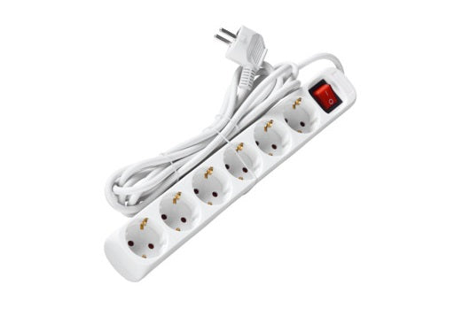 Socket White 5M, con interruttore e messa a terra. 6 connessioni
