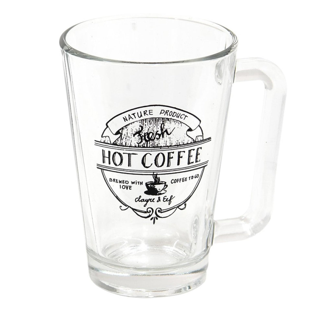 Tazza in vetro trasparente Clayre Eef con testo nero caffè caldo 11x8x12 cm 250 ml
