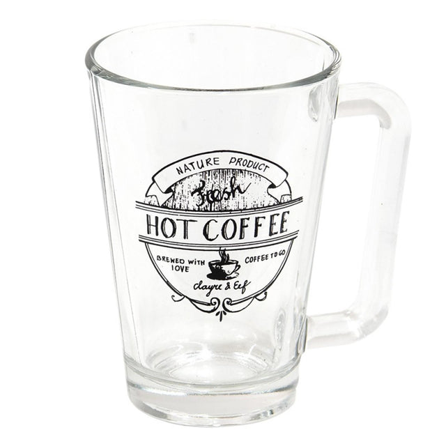 Tazza in vetro trasparente Clayre Eef con testo nero caffè caldo 11x8x12 cm 250 ml