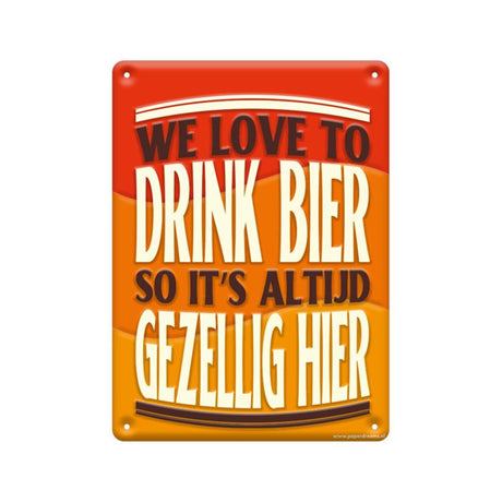 Cartello con testo Paperdreams in metallo 22x16,5 cm - adoriamo bere birra