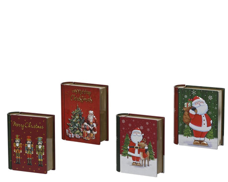 Decoris blik bookvorm kerst 11,8x10x3,8cm 4 assorti