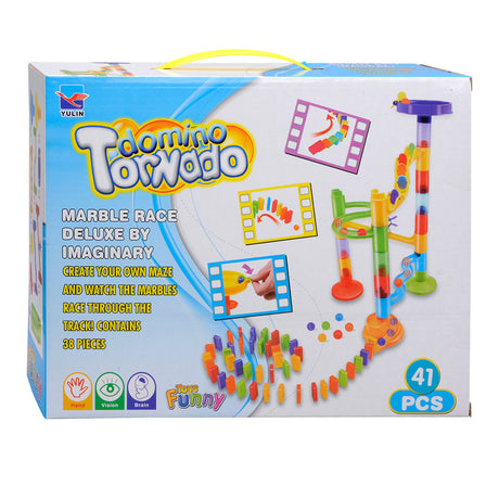 Pista per biglie con domino, 41 pezzi.