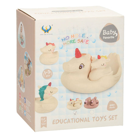 Set di giocattoli da bagno per famiglie con unicorni Lobbes - plastica rosa - 4 pezzi - galleggianti.