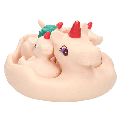 Set di giocattoli da bagno per famiglie con unicorni Lobbes - plastica rosa - 4 pezzi - galleggianti.