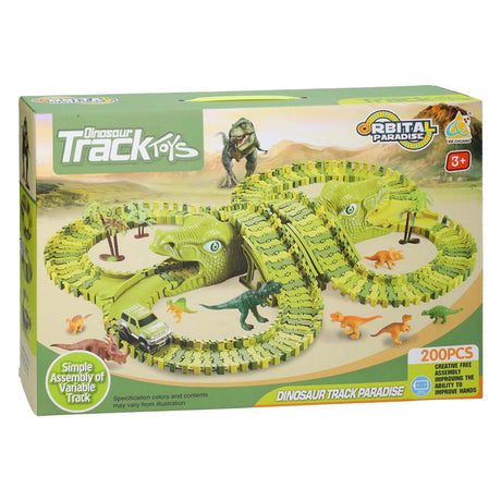 Lobbes speelgoed bv dinotrack - racebaan met dino's - 200-delige set - 3+ jaar