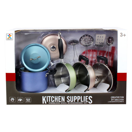 Set pentole in acciaio inox con accessori, 11 pezzi.