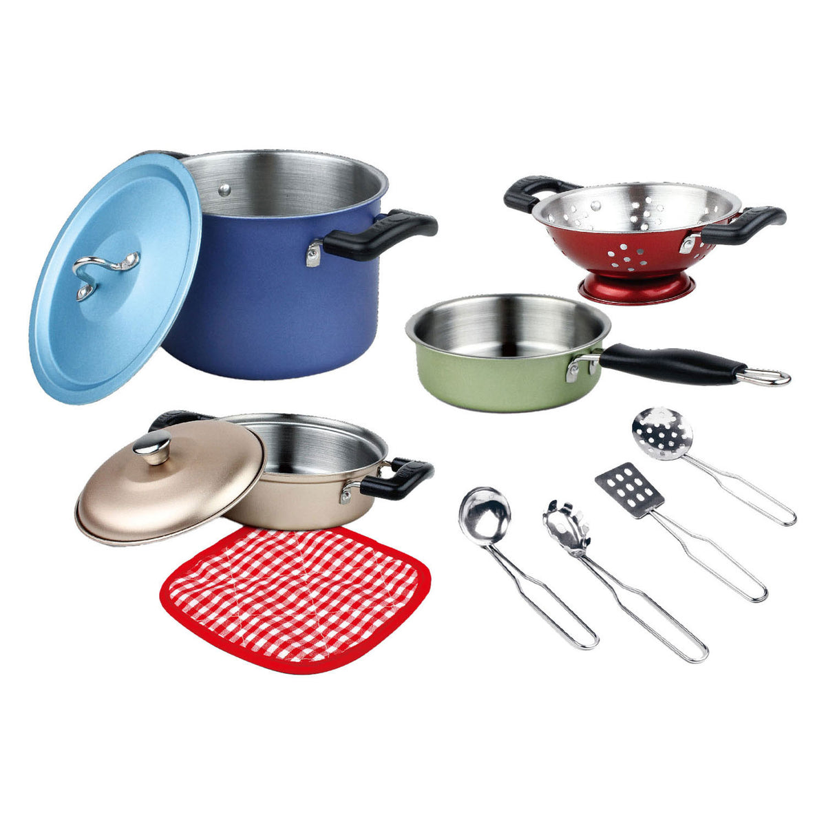 Set pentole in acciaio inox con accessori, 11 pezzi.