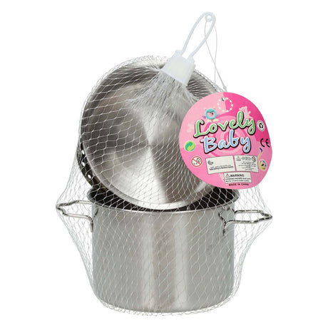 Bellissimo set di padelle per bambini in metallo da cucina giocattolo 3 pezzi grigio - set di padelle giocattolo.