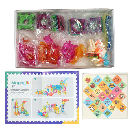 Set per la costruzione di piste magnetiche per biglie - 61 pezzi.