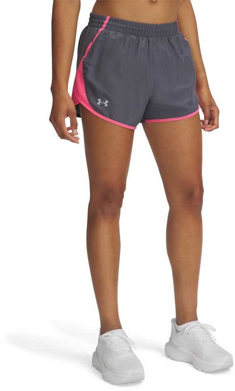 Pantaloni sportivi da donna Under Armour UA FLY BY 3'' - grigi - Castlerock - super rosa - riflettenti