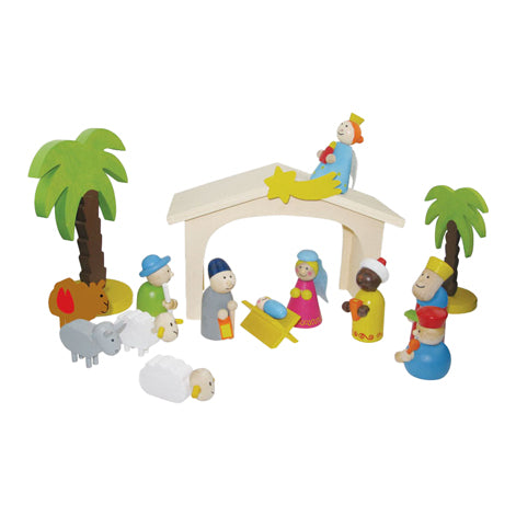 Presepe in legno con figure da gioco