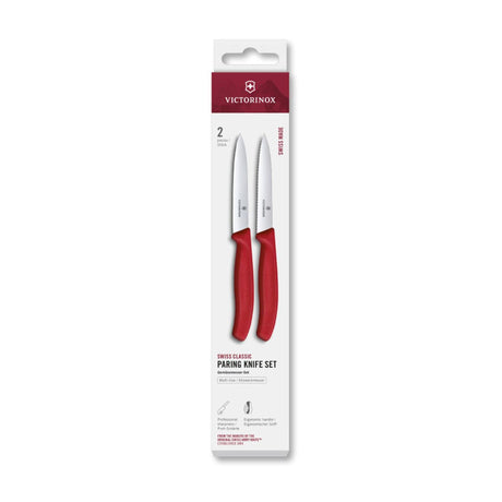 Coltello sbucciatore Victorinox 2 pezzi liscio seghettato rosso