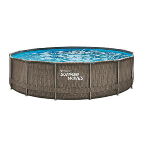 Piscina con cornice Summer Waves rotonda in rattan - ⌀457 x 106 cm - piscine - inclusa pompa filtro - pompa per piscina - cartuccia filtro