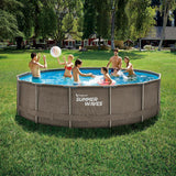 Piscina con cornice Summer Waves rotonda in rattan - ⌀457 x 106 cm - piscine - inclusa pompa filtro - pompa per piscina - cartuccia filtro