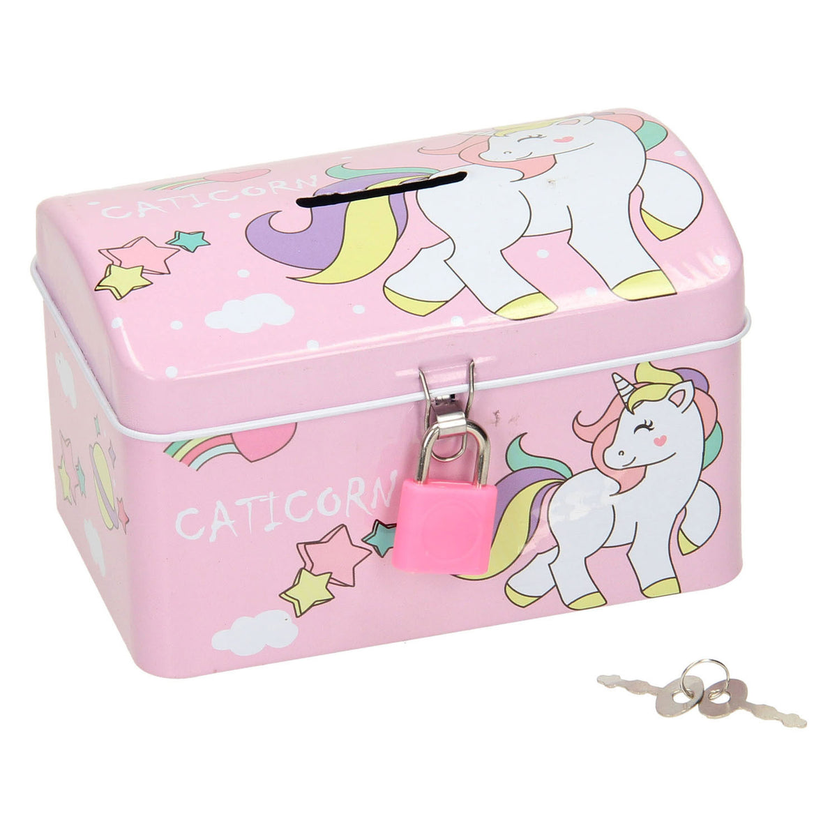 Salvadanaio con chiusura a forma di unicorno