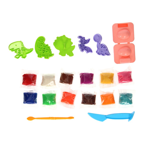 Set di giocattoli Lobbes, ad esempio set di argilla in scatola portaoggetti a forma di dinosauro - 12 colori di argilla