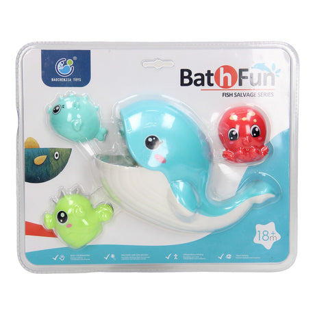 Set gioco da bagno morso di balena, 4 pezzi.