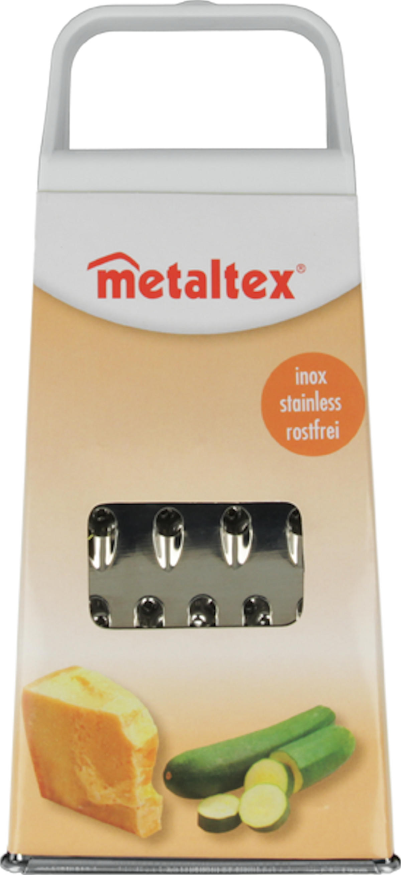 Grattugia manuale Metaltex in acciaio inox a 4 lati - fine, grossolana, media e fette - grattugia da cucina con manico robusto