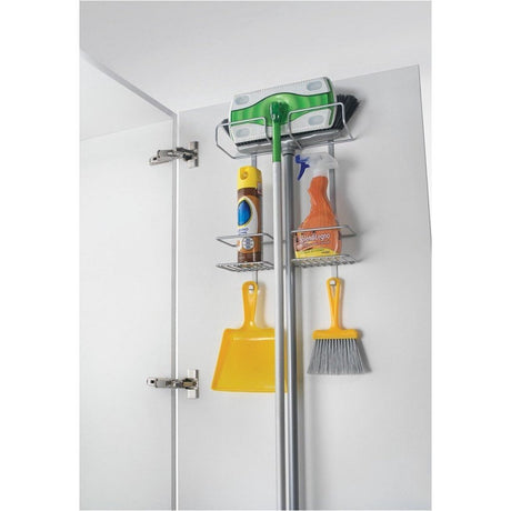 Portaoggetti salvaspazio Metaltex sopra la porta per prodotti per la pulizia 30x46x12 cm argento