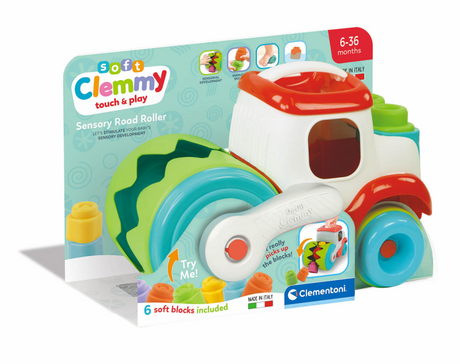 Clementoni baby soft clemmy rullo compressore con blocchi, 9 pezzi.