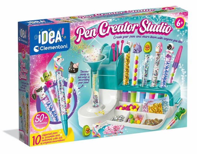 Idea Clementoni - Studio creazione penne - Confezione ricca di accessori - Penne kawaii glitterate - Il regalo creativo - dai 6 anni