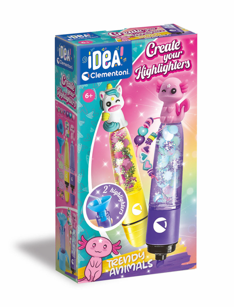 L'idea Clementoni crea per te evidenziatori animali piccoli 2 penne con accessori