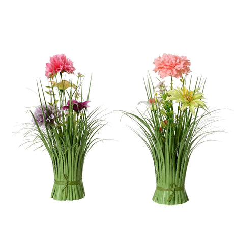 Decoris bouquet in erba con fiori colorati h30cm