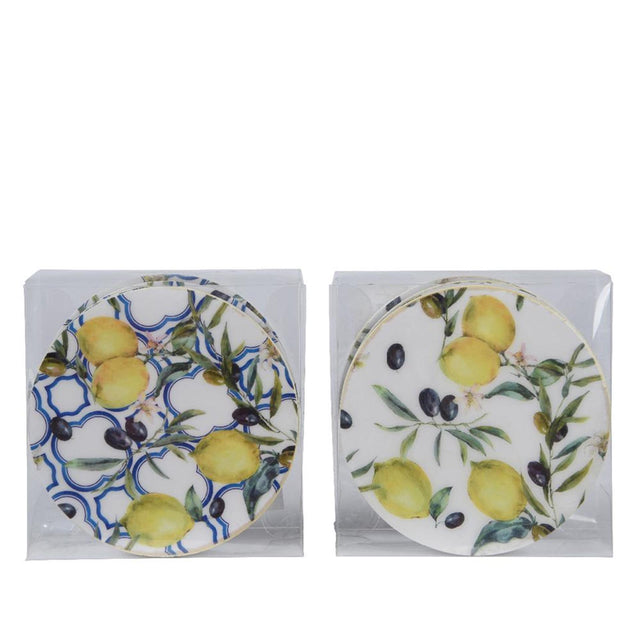 Decoris sottobicchiere limone mdf 4 pezzi diametro 10cm 2 assortiti