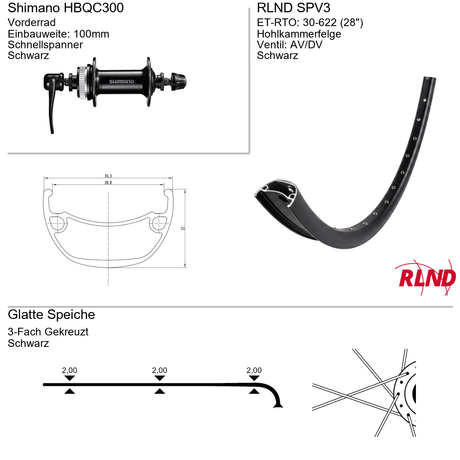 Roland voorwiel 30-622 28 zwart schijfrem centerlock qr spv3 shimano hb-qc300