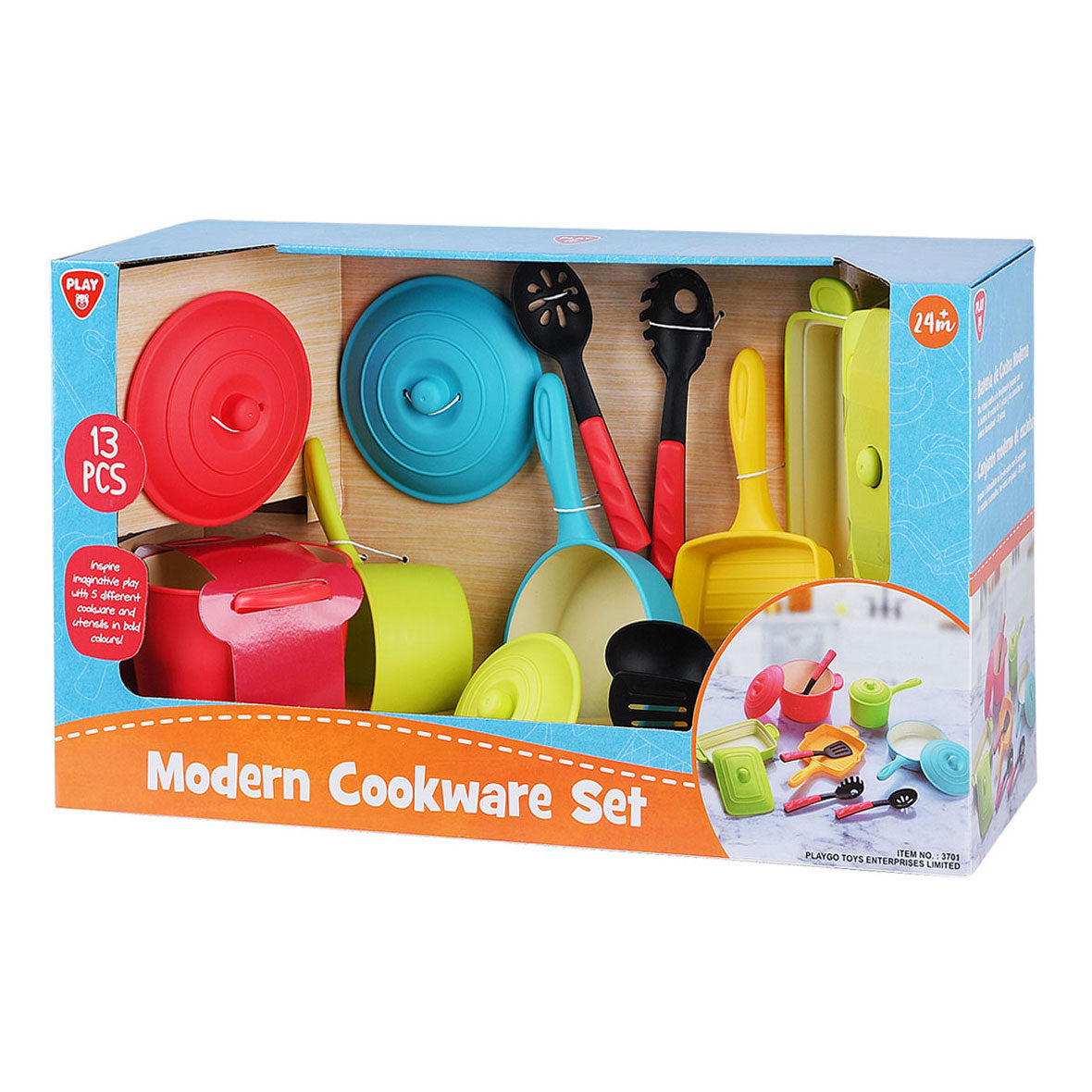 Set da gioco moderno Playgo, pentole e accessori da cucina - 13 pezzi.