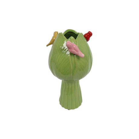 Vaso countryfield tulipano con uccelli verdi 11x11x22cm