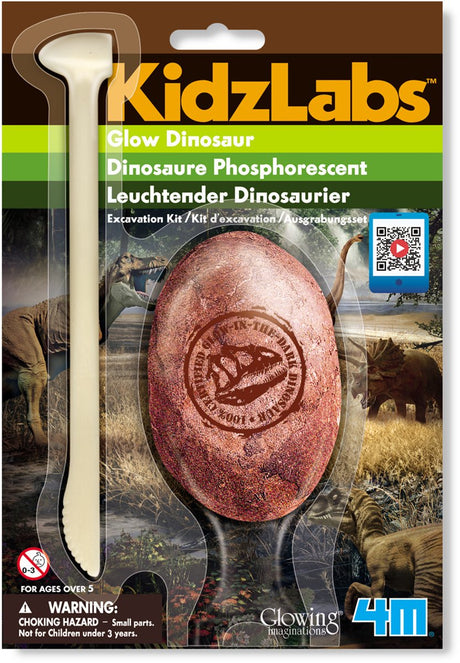 Kit di scavo da 4 m che si illumina al buio - dinosauro - scienza e giochi - 1 pezzo - 6 varietà - kidzlabs - 5+