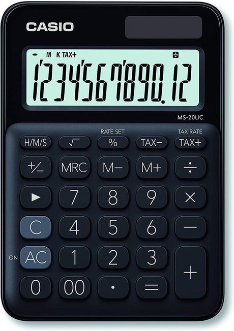 Calcolatrice da tavolo casio ms-20uc-bk sans marque nera numero di posizioni del display: 12 alimentazione solare, funzionamento a batteria (l x h
