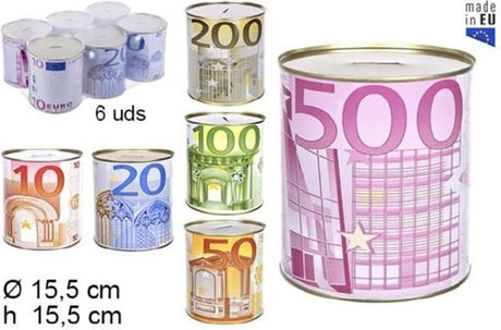 Scatola di risparmio grande Jonotoys con stampa di banconote in euro 15 x 15 cm