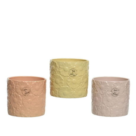 Vaso da fiori Decoris in ceramica ø12,8x13,1cm con fiori in rilievo pastello