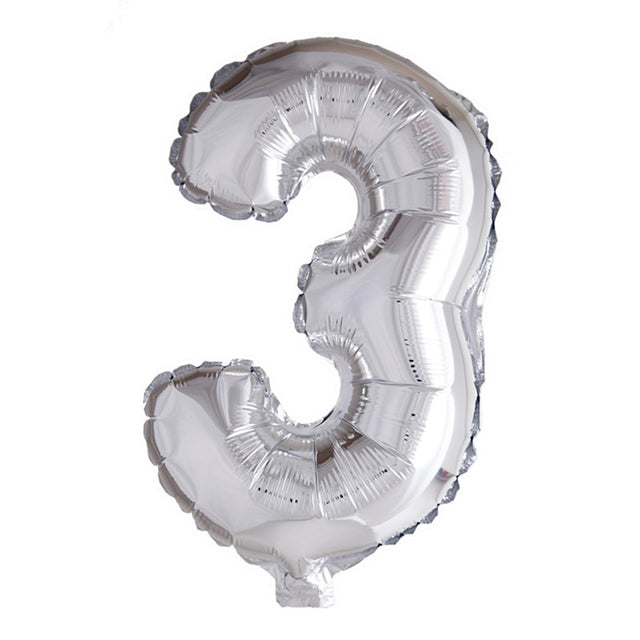 Palloncino foil Globos numero '3' argento 40cm