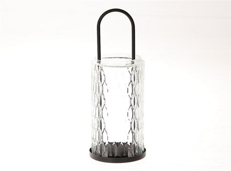 Hbx natural living hbx lving lanterna lutro in vetro e metallo nero dia10x27,5cm