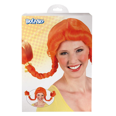 Parrucca Boland con trecce arancioni e fiocco