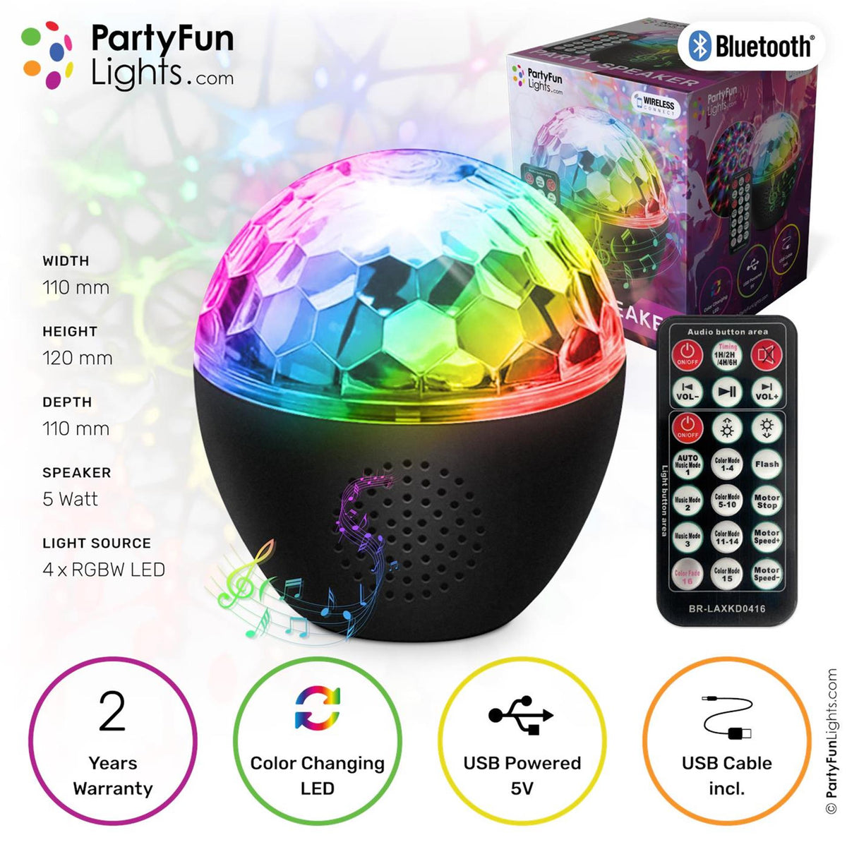 Partyfun luci partyfunlights - altoparlante bluetooth per feste proiettore starlight - 16 effetti luce - telecomando - lampada proiettore